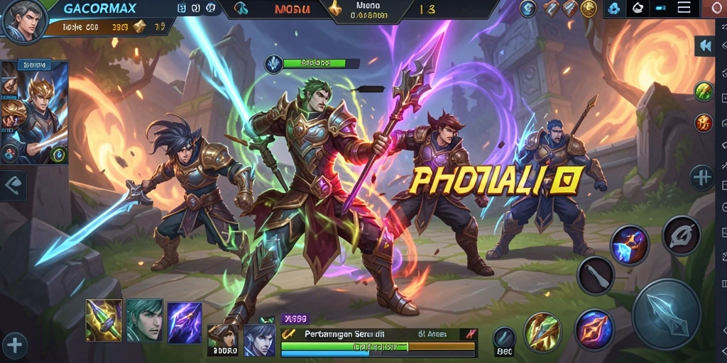 Tampilan seru dari gameplay GACORMAX dalam pertarungan MOBA.