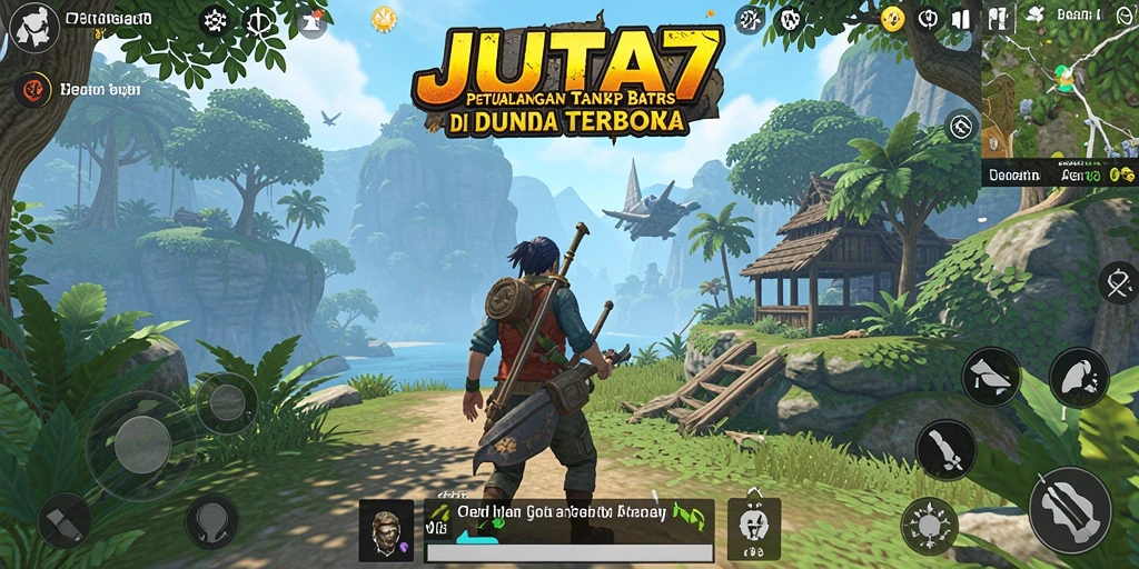 Screenshot JUTA7 menampilkan pemain menjelajahi dunia terbuka yang luas dan indah.