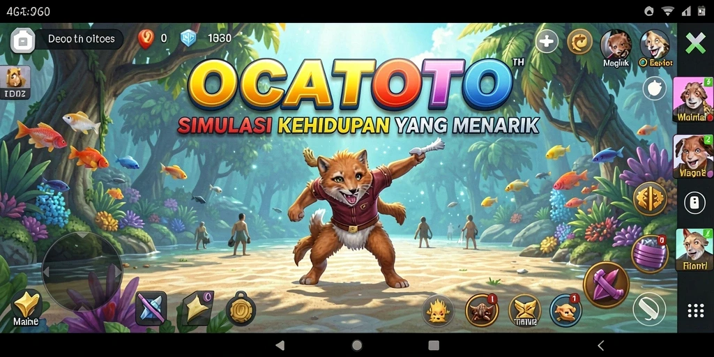 Tampilan gameplay OCATOTO dengan karakter dan lingkungan yang hidup.