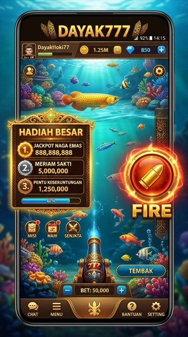 Tampilan antarmuka utama aplikasi dayak777.